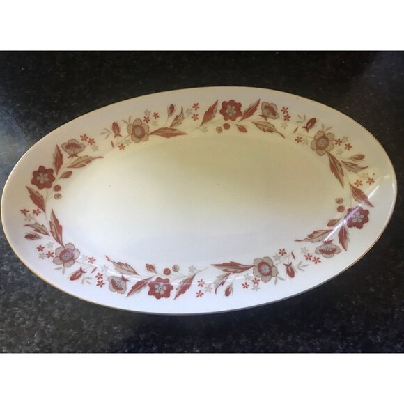 Vintage China Oval 9" Serving Dish Ming Ti By Dolphin Orange Flowers On Edge - Picture 1 of 5